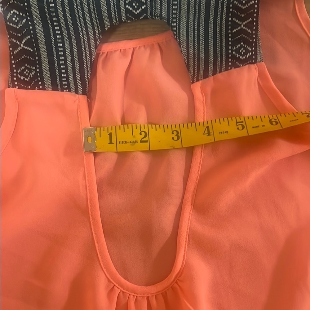 EM Coral Orange High-Low Tank Top | Striped Aztec Texture Straps | Size M - Picture 9 of 9